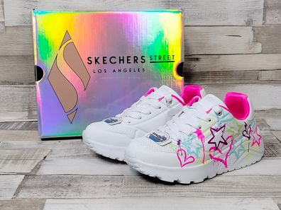 Skechers Kinder Schnürschuh weiß mit bunten Herzen und Sternen