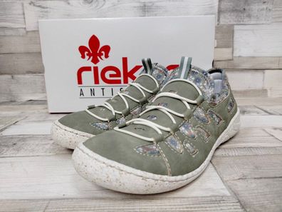 Rieker Damen Sneaker mit Ziersenkel grün mit Blumenmuster