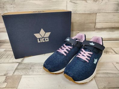 LICO Mädchen Halbschuh mit Klettverschluss und Zierschnürung blau/rosa