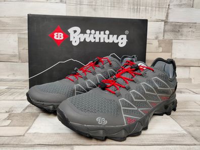 Brütting Comfortex Herren Schnürer Sportschuh mit Stretchsenkel grau mit roten Senkel