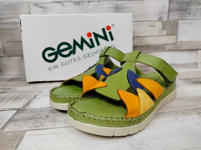 Gemini Damen Pantolette grün/orange mit Klettverschluss