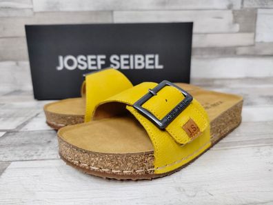 Josef Seibel Damen Pantolette mit Klettverschluss und großer Zierschnalle maisgelb