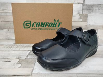 Comfort Damen Ballerina schwarz mit Klettverschluss und Zierschnalle