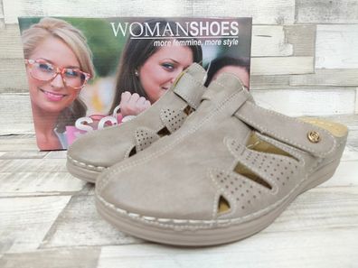 Scandi Damen Glog mit Klettverschluss durchbrochen beige