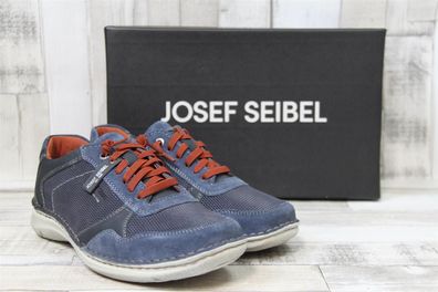 Josef Seibel Herren Schnürschuh Anvers 97 dunkelblau mit organgefarbenem Schnürsenkel