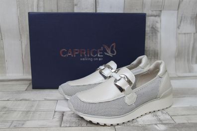 Caprice Damen Slipper perlmuttfarben mit Strecheinsatz und Metallverzierung