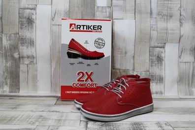 Artiker Damen Knöchel-Schnürschuh rot mit Lochmuster