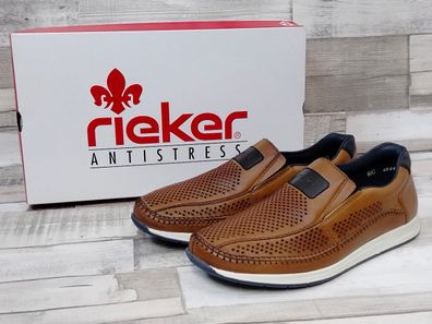 Rieker Herren Slipper braun durchbrochen mit heller Sohle