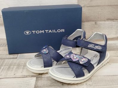 Tom Tailor Mädchen Klett-Sandale dunkelblau mit Glitterherzchen