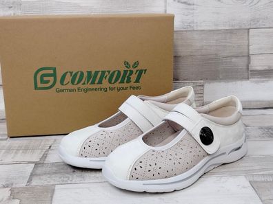 Comfort Damen Klett-Halbschuh creme-beige, leicht durchbrochen, Einlagen geeignet