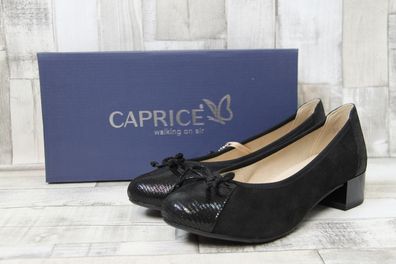 Caprice Damen Pumps schwarz mit Kroko Optik und kleiner Zierschleife, 3 cm Absatz