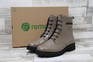 Remonte Damen Lack-Stiefelette grau-schlamm mit Zierkettchen an den Ösen