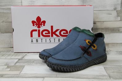 Rieker Damen Knöchelschuh jeansblau mit bunten Ösen