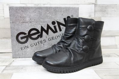 Gemini Damen Kurzstiefelette schwarz mit drei Zierknöpfen