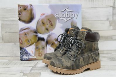 slobby gefütterter Jungen Boots Tarnlook grün/beige mit Schnürung und Reißverschluss