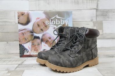 slobby Jungen gefütterter Boots Tarnlook khaki/beige mit Schnürung und Reißverschluss