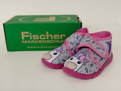 Fischer Mädchen Hausschuh mit Einhorn und Klettverschluss grau bunt