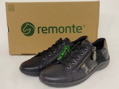 Remonte Damen Schnürschuh mit seitlichem Reißverschluss schwarz gold