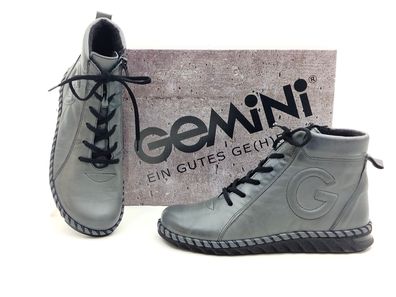 Gemini Damen Schnürstiefelette grau mit seitlichem Reißverschluss