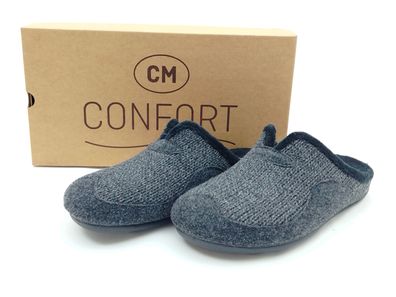 CM Confort Herren Pantoffel grau mit herausnehmbarer Innensohle