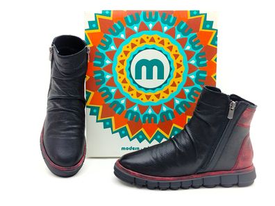 Manitu Damen Kurzstiefelette schwarz mit bordo abgesetzter Ferse