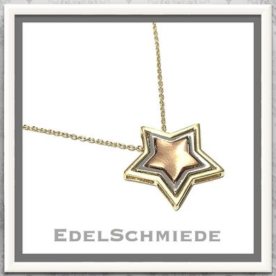 tricolorer Stern Anhänger inkl Kette 585 Gold variabel Collier