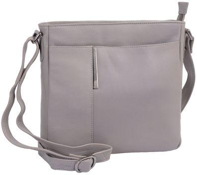 Reißverschlusstasche, echt Leder, taupe grau, langer Gurt