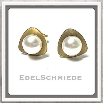 SüßwasserPerlen Ohrstecker 375 Gold Gelbgold modern matt Perlstecker 7mm
