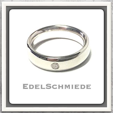 Silberring gewölbt, massiv mit Brillant 0,05ct #50