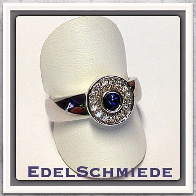 Weißgold Ring 585/- mit Safir und Brillanten