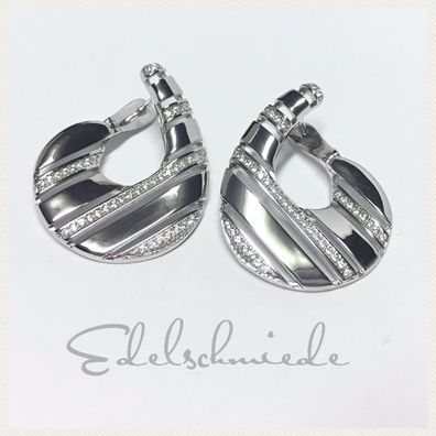 peppige Creolen in 925/- Sterling Silber rhod + Zirkonia