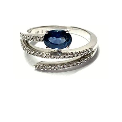 Weißgoldring 585/- mit Safir und Diamanten 0,19ct w/si