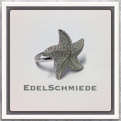 Edelschmiede925 Damenring 925 Silber als Seestern mit Zirkonia Ringgröße 60