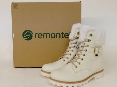 Remonte Damen Schnürstiefelette seitlichem Reißverschluss weiss Fellkragen