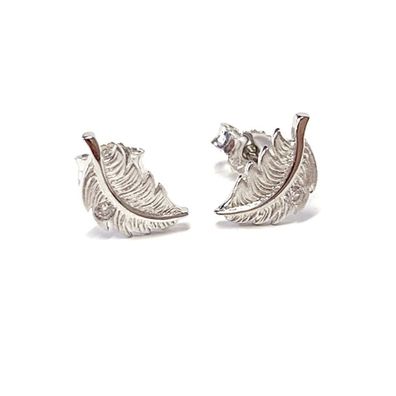 feine Ohrstecker Feder in 925/- Sterling Silber rh mit Zirkonia