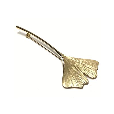 Brosche 333/- Gelbgold Ginko Blatt schmal lang einfarbig