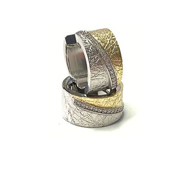 Creolen 925 Silber bicolor matt mit Zirkonia modern struktur