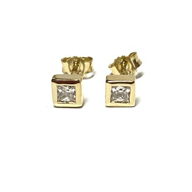 Ohrstecker 333 Gelbgold Zirkonia carré quadratisch eckig glitzern
