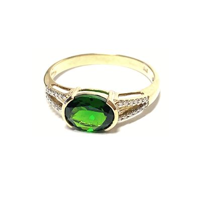 Ring Gold Damen 375/- Gelbgold Zirkonia grün weiß oval facettiert #63