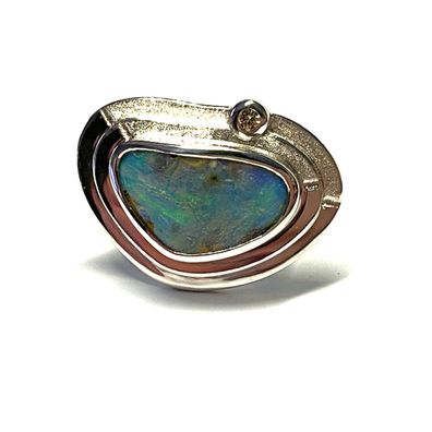 UnikatRing 925 Silber mit BoulderOpal blau Schimmer Handarbeit #59