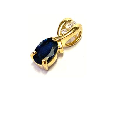 Anhänger 375/- GG Safir oval facettiert + Zirkonia Kettenanhänger Kettengleiter