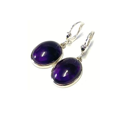 Ohrring 925 Silber Amethyst Cabochon oval intensives Lila Ohrhänger