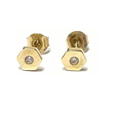 Ohrring 333 Gelbgold sechseckig poliert Zirkonia Ohrstecker