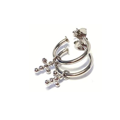 Ohrring Silber 925 kleines Kreuz Steckcreole Creole Kugelmotiv