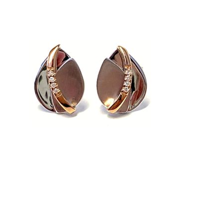 Ohrstecker 585/- Weißgold Rotgold bicolor Brillanten 0,03ct wsi matt poliert Tropfen