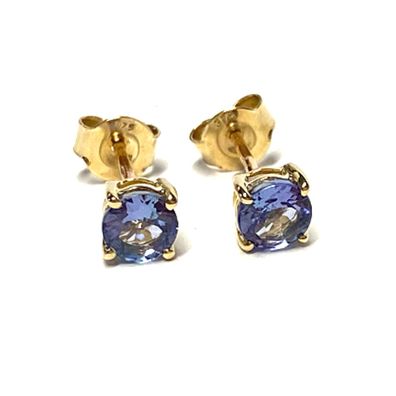 Ohrstecker 375/- Gelbgold Tansanit rund facettiert Klassiker Solitär 5mm