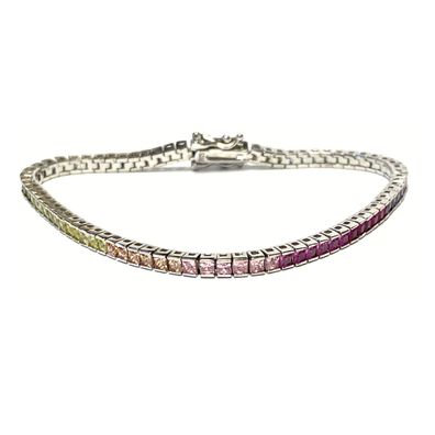 Armband 925 Silber rhodiniert Zirkonias Farbverlauf quadratisch facettiert 18cm