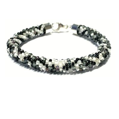 Armband schwarz grau weiß 925/- Sterling Silber Verschluß geschwärzt 18cm Handarbeit