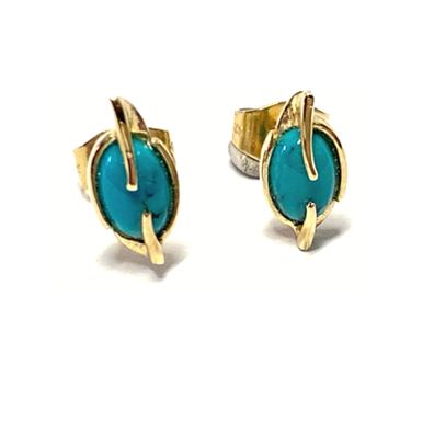 Ohrring 375/- Gelbgold Türkis Cabochon oval Ohrstecker