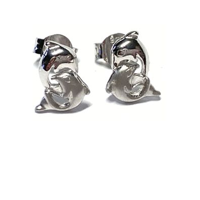 Ohrstecker Delfin 925/- Silber DelfinPaar Kinderschmuck dezent klein teilweise matt
